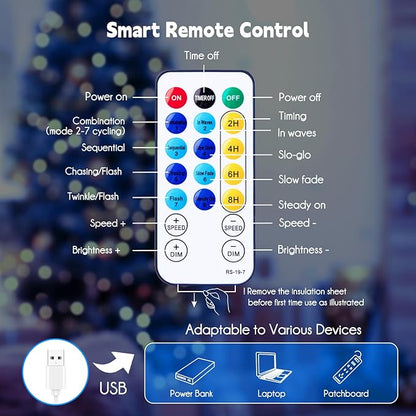 Minetom Fairy Lights with Remote, 66 Feet 200 Led Firefly String Lights Plug in for Bedroom Home Wall Ceiling Christmas Tree Wreath Craft Wedding Party Indoor Outdoor Decoration, Pure White