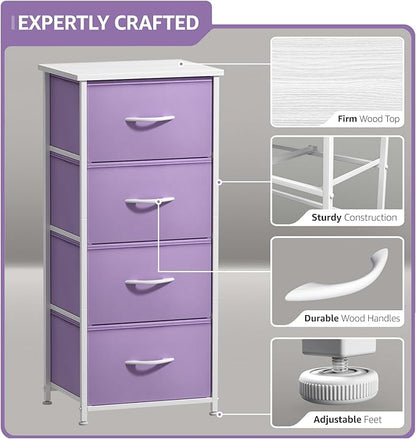 Sorbus Dresser Storage Tower, Organizer Drawers for Closet Boys & Girls Bedroom, Bedside Furniture, Chest for Home, College Dorm, Steel Frame, Wood Top, Fabric Bins (Purple)