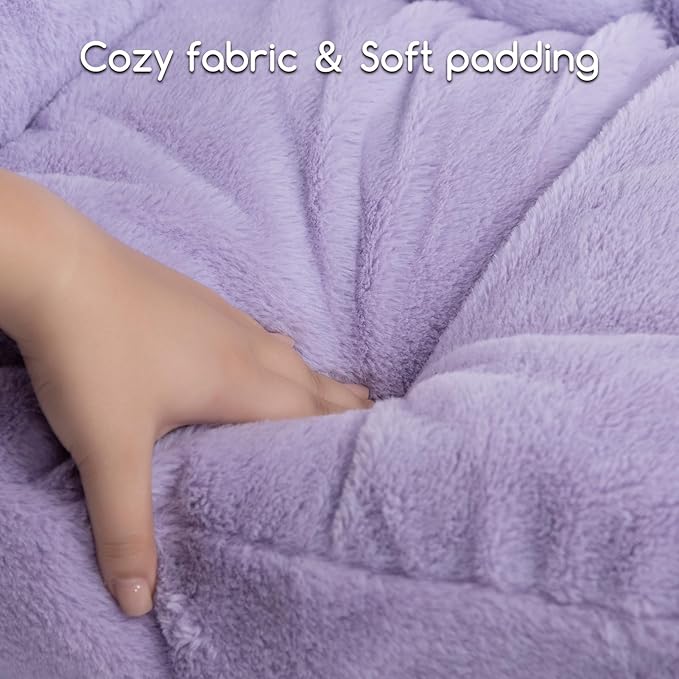 Hollypet Fluffy Plush Pet Cat Couch Sofa Soft Calming Pet Dog Sofa Beds for Medium Small Cats and Dogs, Light Purple-Mewly Pet