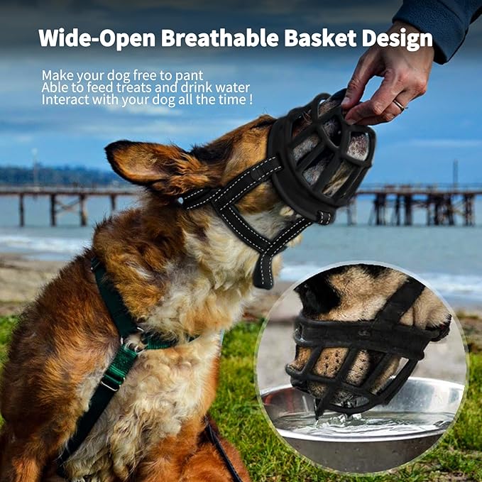 BARKLESS Dog Muzzle, Soft Basket Silicone Muzzle for Dogs to Prevent Biting and Chewing, Breathable Cage Mouth Cover for Training, Allows Drinking and Panting, Used with Collar-Mewly Pet