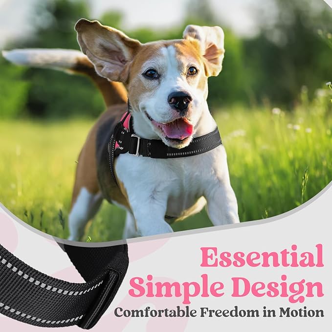 rabbitgoo Dog Harness Medium Sized, Easy On Pet Vest with One Buckle, No Pull Adjustable Service Harness with D-Ring & Handle, Reflective for Safety Walking, Training, Pink, M-Mewly Pet