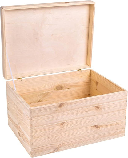 XXL Large Plain Wooden Box Storage Hinged Lid | 15.8x11.8x9.44 inches (+-0.5) | Unpainted Gift Box Tool Dog Toy Clothes Kitchen Storage Document | Rough & UNSANDED Wood Keepsake Chest