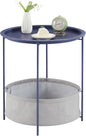 VECELO Round Side/End Table with Fabric Storage Basket，Metal Anti-Rust and Waterproof Small Bedside Nightstand with Removable Tray Top for Living Room，Balcony & Laundry，Blue /1pcs with Basket