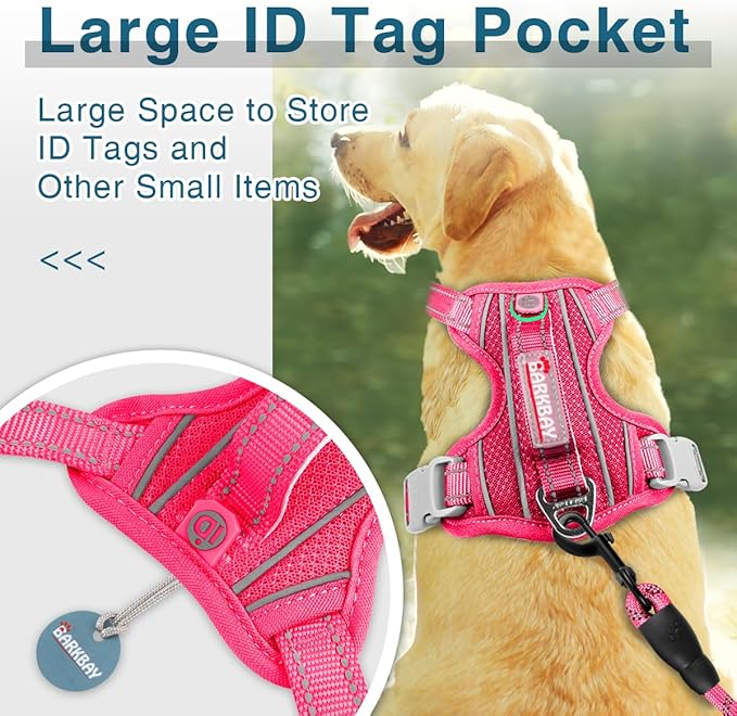 BARKBAY Dog Harness No Pull with ID Tag Pocket - Heavy Duty, Reflective, Easy Control for Large Dogs(Pink,XL)-Mewly Pet