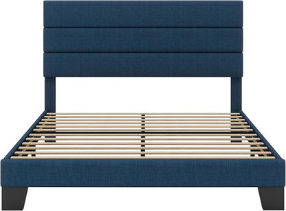 SHA CERLIN Full Platform Bed Frame with Upholstered Fabric Headboard, Mattress Foundation with Strong Wooden Slats Support, No Box Spring Needed, Blue