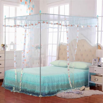 Canopy Bed Curtains Twin - 4 Corner Canopy for Beds, Bed Canopy for Girls Adult, Bedroom Decor (Twin Size, Light Blue)