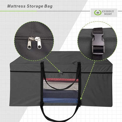 Cuddly Nest Folding Mattress Storage Bag - Heavy Duty Carry Case for Tri-Fold Guest Bed (Fits 6" Queen Mattress,Black)
