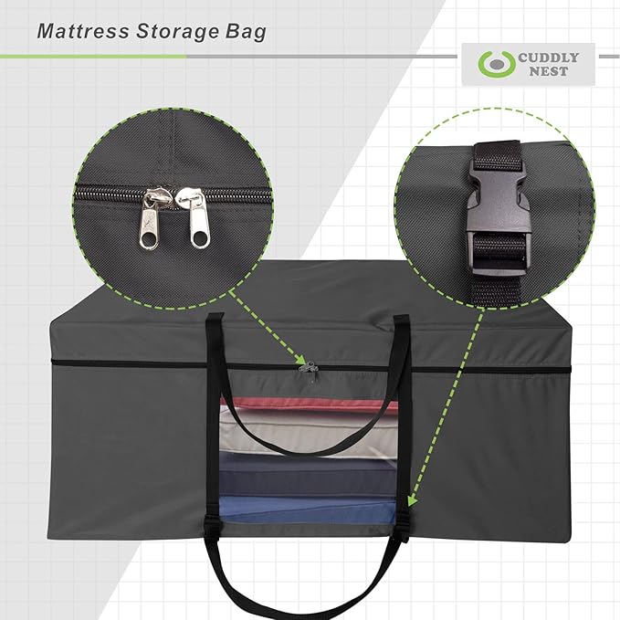 Cuddly Nest Folding Mattress Storage Bag - Heavy Duty Carry Case for Tri-Fold Guest Bed (Fits 6" Full Mattress,Black)