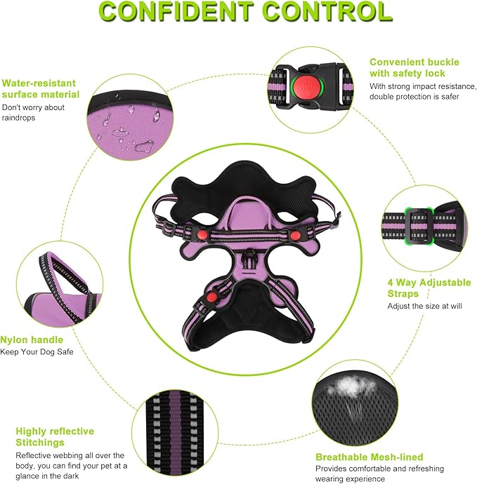 Dog Harness, Adjustable Reflective Dog Vest No Pull Dog Harness with Badge and Bow Tie for Puppy Small Medium Large Dogs-Mewly Pet