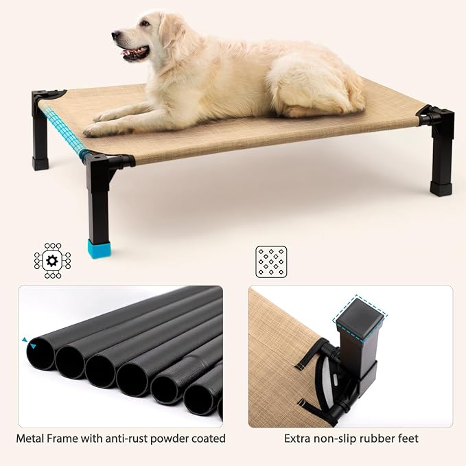 Heeyoo Elevated Dog Bed, Cooling Raised Pet Cot with Chew Proof Washable Breathable Mesh and Metal Frame, Portable Dog Cot Bed with No-Slip Feet for Outdoor or Indoor Use-Mewly Pet