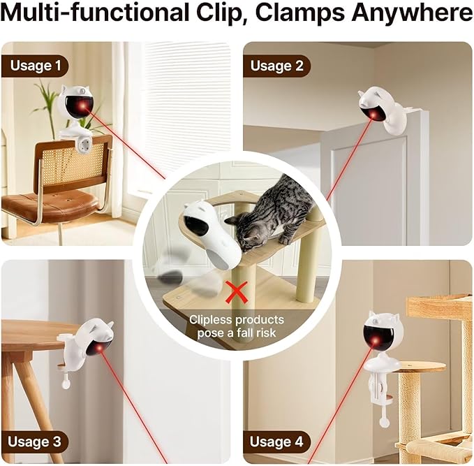 Potaroma Smart Sensor Cat Laser Toys Interactive, Motion Activated Truly Random Trjajectory, Clamp Design, Automatic Chargeable Kitten Toy Indoor Exercise, Cream White-Mewly Pet