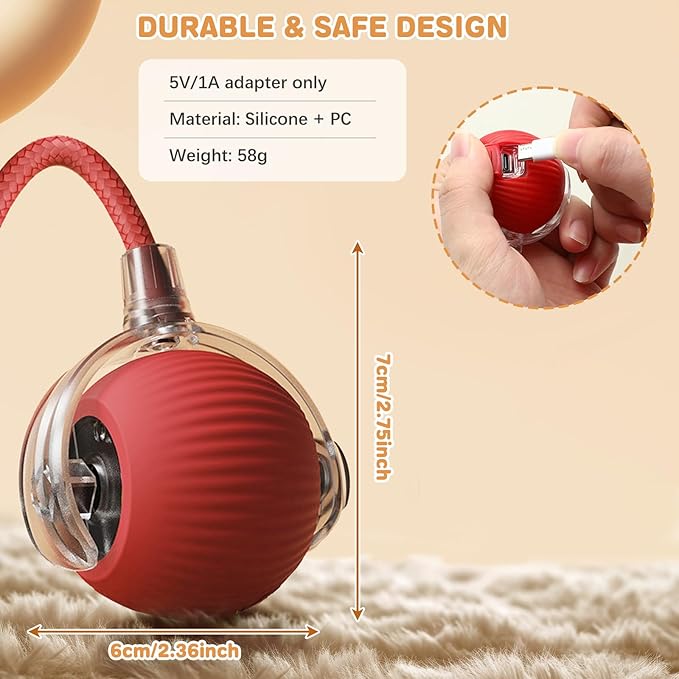 Interactive Cat Toys for Indoor Cats, Rechargeable 360° Automatic Moving Cat Toy for Bored Indoor Adult Cats, 2025 Upgraded Chase Motion Activated Kitten Toys - Red-Mewly Pet