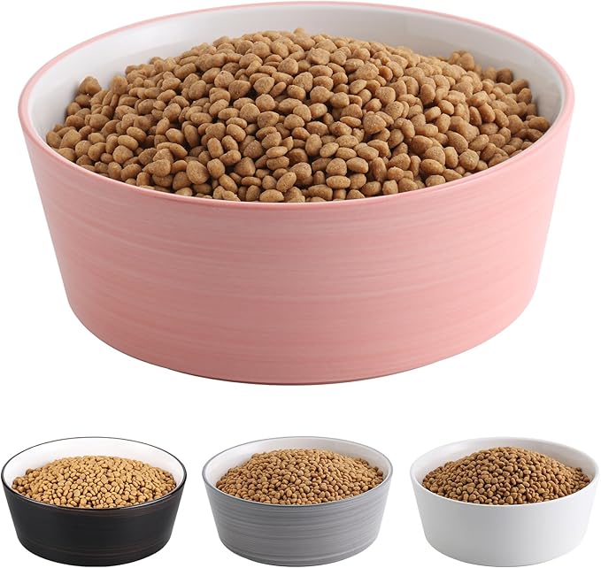 Pink Dog Bowl Ceramic for Medium Large Breed, Heavy Weighted Dog Food Water Dish, 8 in Non - Slip Modern Cute Extra Big Porcelain Pet Bowl Maze Wide Mouth-Mewly Pet