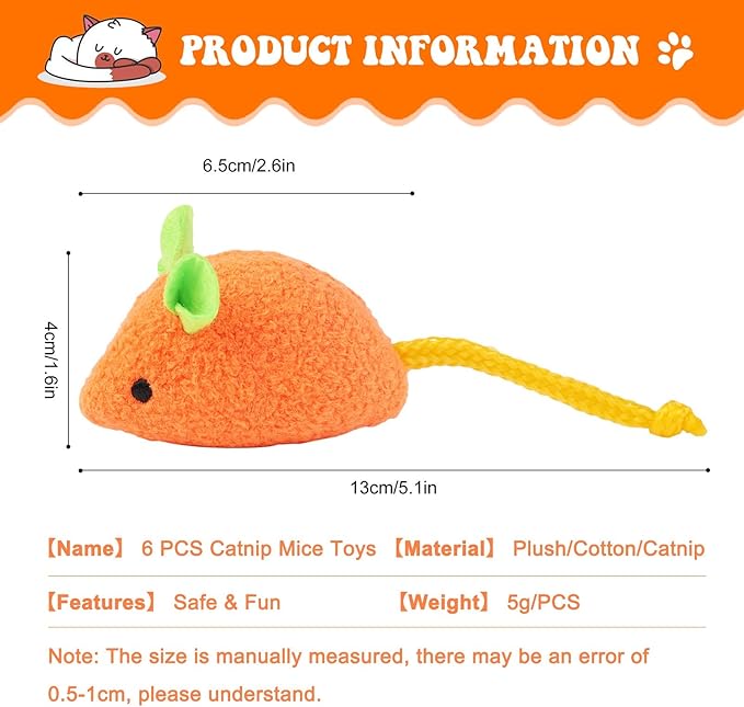 Catnip Toy - 6Pcs Cats Mouse Plush Cat Toys Realistic Cute Kitten Mice Filled Catnip for Cat Chew Toy1-Mewly Pet