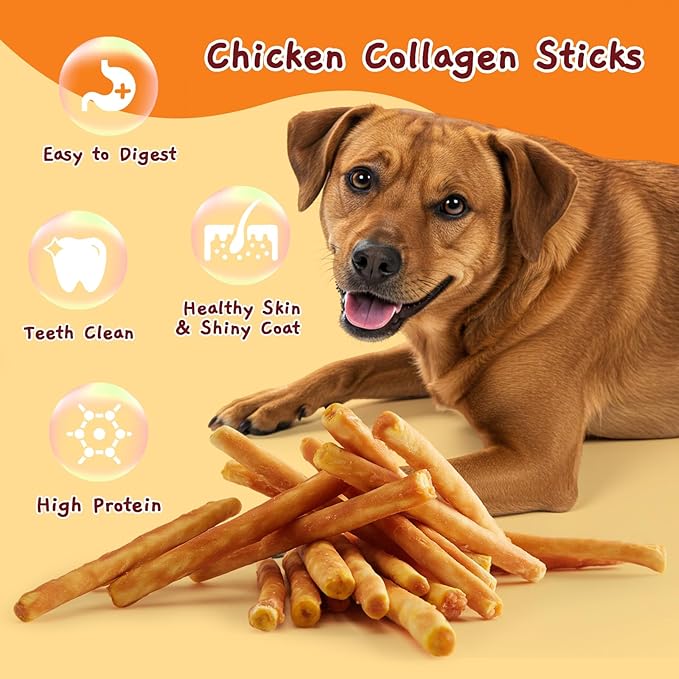 Jungle Calling Dog Treats, Chicken Beef Collagen Sticks, Chew Bones Treat for Small Medium Breed Moderate Chewers, Bully Stick, Long Lasting High Protein Easy to Digest, 5 Inch 10.6 oz-Mewly Pet