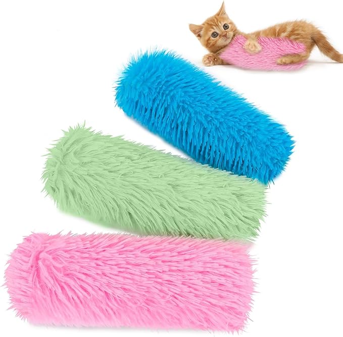 Cat Toys Cat Pillows Toys, 3 Pack Interactive Kicker Catnip Toys, Soft Durable Teething Chew Toy, Promote Exercise for Indoor (Green, Pink, Blue, 1)-Mewly Pet