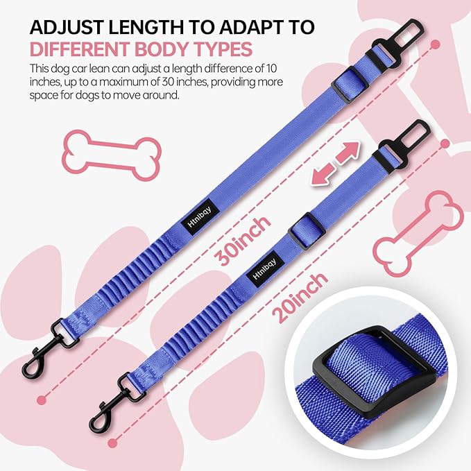3 Pack Thickened Dog Seat Belt, Set Retractable Dog Car Adjustable Seatbelts for Vehicle Nylon Pet Safety Heavy Duty & Elastic & Durable Car Harness for Dogs, Blue-Mewly Pet