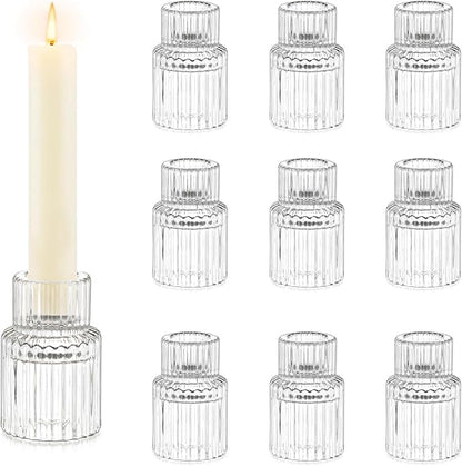 Candle Holder Glass Candlestick Holders: Hewory 10PCS Clear Taper Candle Holders Bulk for Table Centerpiece, Glass Candle Holder Candle Stick Holder Decor for Christmas Wedding Party Bridal Showers