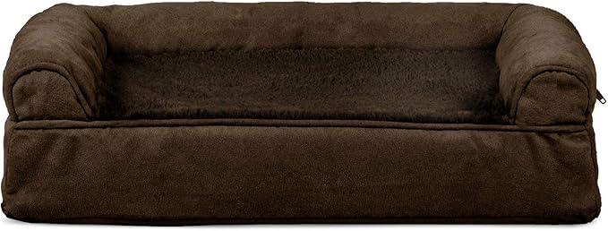 Furhaven Cooling Gel Dog Bed for Medium/Small Dogs w/ Removable Bolsters & Washable Cover, For Dogs Up to 35 lbs - Plush & Suede Sofa - Espresso, Medium-Mewly Pet