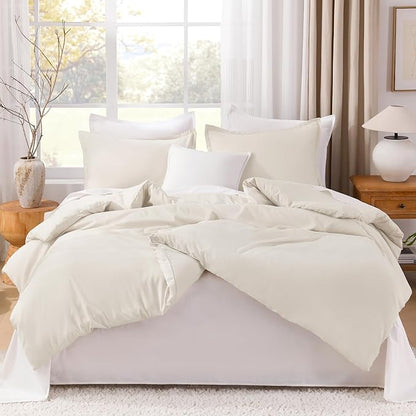 Litanika Comforters Beige Oversized King Size, 3 Pieces Lightweight Solid Bedding Comforter Set, All Season Fluffy Bed Set (120x98In Comforter & 2 Pillowcases)