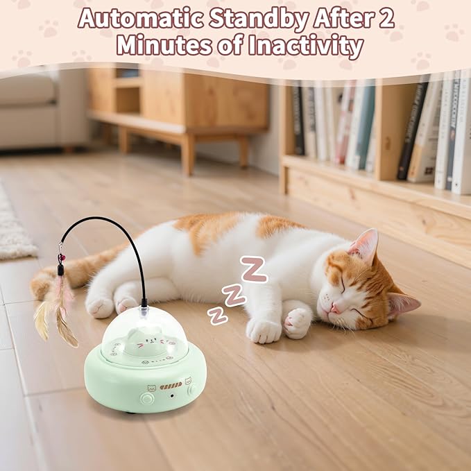 Automatic Cat Toys with Feathers, Interactive Cat Toy for Indoor Exercise, Rechargeable Teasing Toys for Indoor Cats, USB Powered, Smart Standby&Obstacle Avoidance(Green)-Mewly Pet
