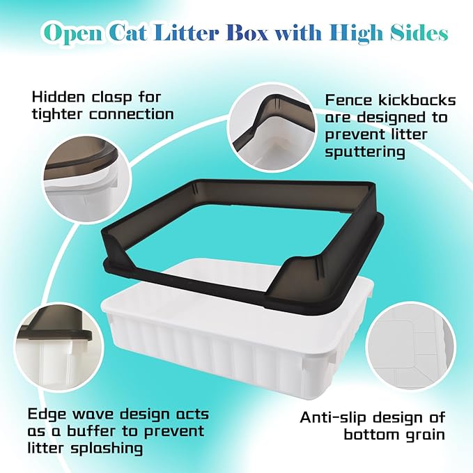 Large Cat Litter Box with High Sides,Semi Enclosed Cats Litter Box,Anti-Splashing Detachable Cat Litter Pan,Kitten Toilet with Litter Sifting Scoop for Big Middle Small Cats,Easy to Clean No Odor-Mewly Pet