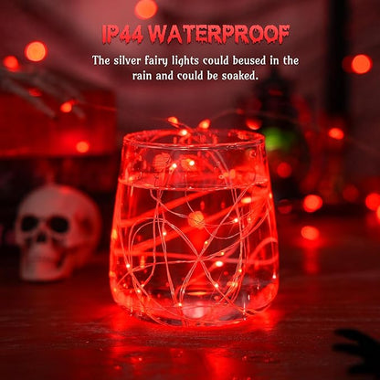 JMEXSUSS 4 Pack 50 LED Red Fairy Lights Battery Operated, 16.1ft Christmas Fairy Lights, Red String Lights for Bedroom Wedding Party Christmas Halloween Decorations