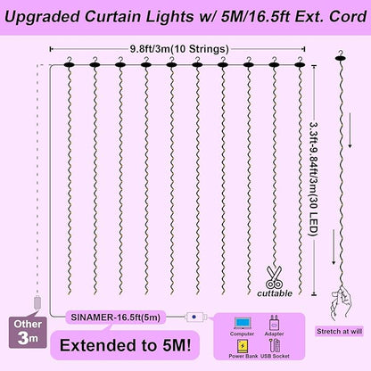 Purple Curtain Light for Bedroom, 300 LED 9.8ft x 9.8ft Window Fairy Curtain String Light with 16 Hooks, 8 Models Remote Control for Wedding Party Home Garden Indoor Decorations