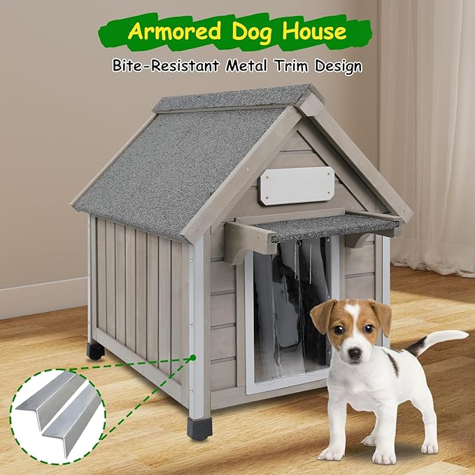Dog House Outdoor Indoor Waterproof for Small Dog with Anti-Chewing Iron Frame, Raised Feet, Weatherproof Doghouse Kennel Puppy Shelter with Removable Floors(18" L*28.5" W*24" H)-Mewly Pet