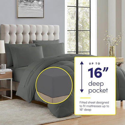 Sweet Home Collection 5 Piece Comforter Set Bag Solid Color All Season Soft Down Alternative Blanket & Luxurious Microfiber Bed Sheets, Gray, Twin (Pack of 4)