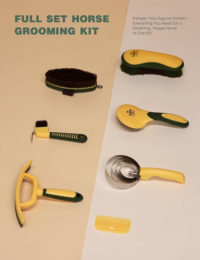 9PCS Horse Grooming Kit Curry Comb Sweat Scraper Horse Bathing Supplies Grooming Tools with Storage Bag Pasture Glow-Mewly Pet