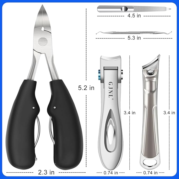 Toenail Clippers for Ingrown Thick Toenails, 16mm/37mm Wide Opening Heavy Duty Toe Nail Clippers for Men Thick Nails with Long Handle, 45 Degrees Very Sharp Slanted Curved Blade Toenail Clippers-Mewly Pet