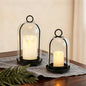 Glass Hurricane Candle Holder Decorative Gold Candle Lantern, Pillar Candlestick Holders Set of 2, Hanging Metal Holder Modern Table Centerpieces, Black