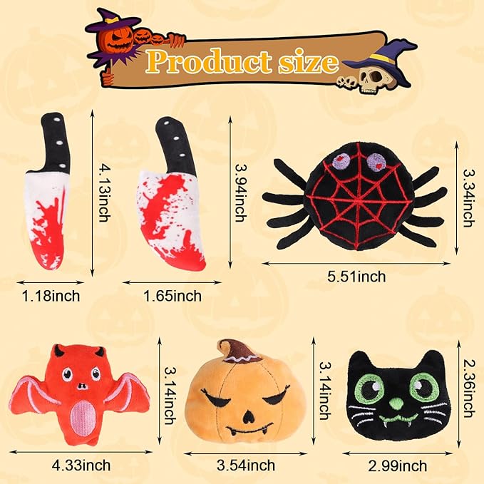 LOMIMOS 6Pcs Halloween Catnip Toys,Cat Toys Chew Bite Plush Toy with Crinkle Paper Kitten Pumpkin Spider Bat Knife for Indoor Interactive Play & Exercise-Mewly Pet