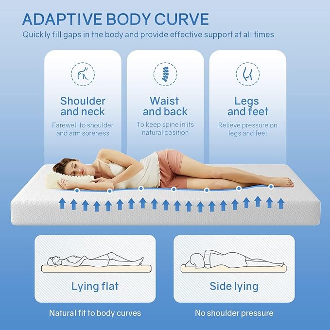 PayLessHere 6 Inch Twin XL Green Tea Memory Foam Mattress Cooling Gel Infused Mattress,Medium Firm Mattresses Fiberglass Free/CertiPUR-US Certified/Bed-in-a-Box/Pressure Relieving Twin XL Size,White