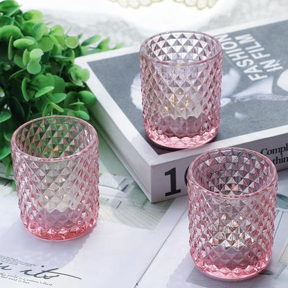 Woho 12Pcs Pink Votive Candle Holders, Tealight Candle Holder for Wedding Table Decor, Tea Lights Candle Holder for Engagement Birthday Party