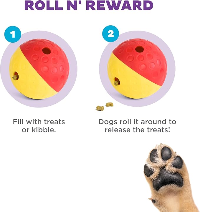 Outward Hound by Nina Ottosson Treat Tumble Interactive Puzzle Ball Dog Toy, Level 1 Beginner, Pink, Large (5.75" Diameter)-Mewly Pet