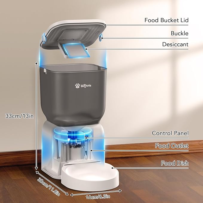 Automatic Dog & Cat Feeder, with Freshness Preservation, 4L Timed Cat Feeder with LCD Screen.Up to 6 Meals Per Day and 1-15 Portion for Cats & Dog (White)-Mewly Pet