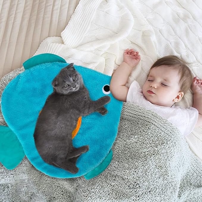 AWOOF Cat Mat, Cute Soft Catnip Mat, Cat Activity Mat Machine Washable Catnip Toys Interactive Cat Toys for Indoor Cats (Fish Shape)-Mewly Pet