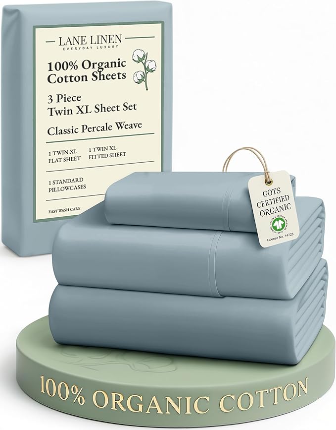 LANE LINEN 100% Organic Cotton Bed Sheets Extra Long Twin, Soft & Comfy Fully Elasticized Percale Perfect for Hospital Bed & Dorm Room, Low Pilling Machine Washable Twin XL Sheet- French Blue