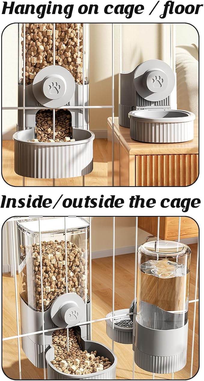 GPY Automatic Hanging Gravity Pet Feeder and Water Dispenser Set ，Automatic Dog Feeder and Dog Water Dispenser for Dogs Cats Pets Animals Large Capacity (Blue Water Feeder&Food Feeder) (Grey)-Mewly Pet