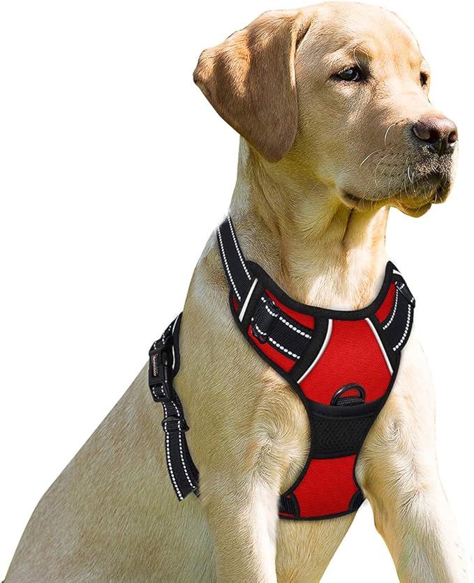 BARKBAY No Pull Dog Harness Front Clip Heavy Duty Reflective Easy Control Handle for Large Dog Walking(Red,XL)-Mewly Pet