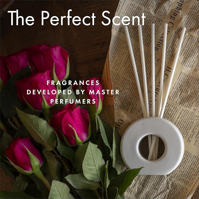 ScentAir Infused Liquidless Reeds | Includes 25 Flameless Reeds and 1 Decorative Vase, White | Essential Oil Aroma Diffuser Sticks | Fresh Spa Scents | Gifting Fragrance | Dark Vanilla Pomelo