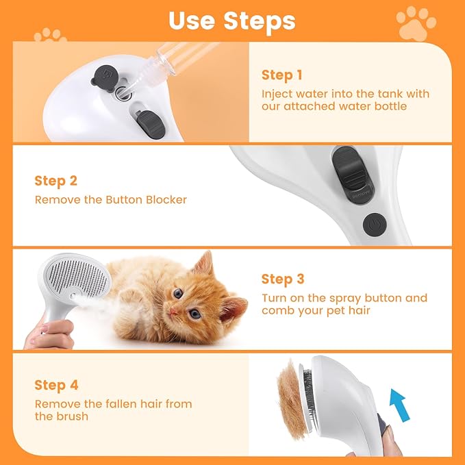 3 In 1 Cat Brush, Anti-Static Dog Brush One-click Self-cleaning Comb for Furry Pet, Rechargeable USB Cat Steam Brush for Shedding, Horse and Dog-Mewly Pet