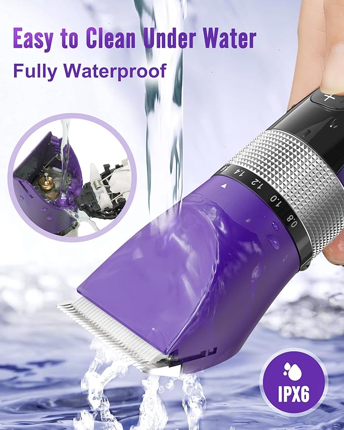 oneisall Cat Grooming Clippers for Matted Long Hair, 5-Speed Cat Grooming Kit Cordless Low Noise Pet Hair Clipper Trimmer Shaver for Dogs Cats Animals (Purple)-Mewly Pet