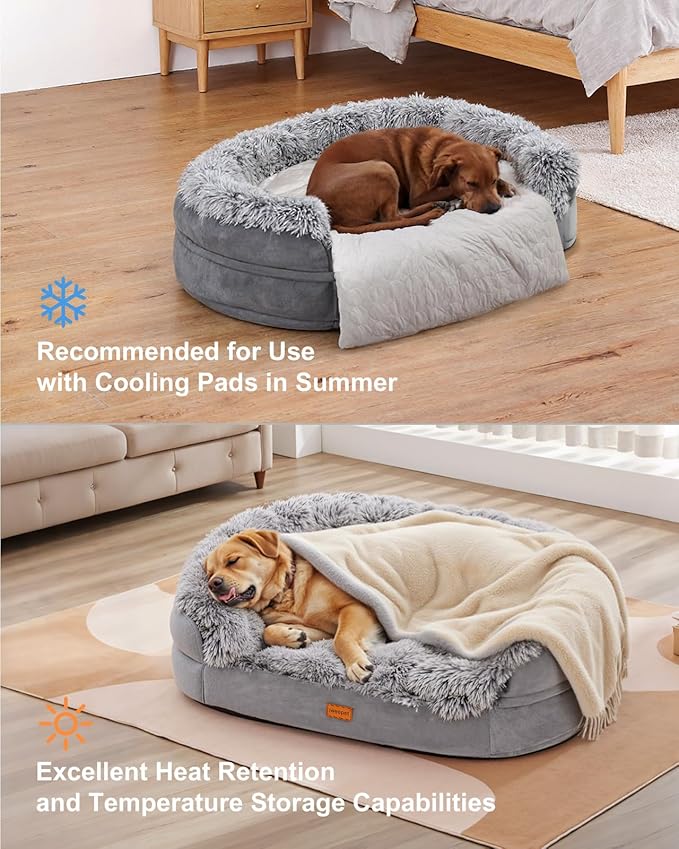 Dog Beds for Jumbo Dogs, 47.5"x35"x7.6", Removable and Washable Cover, Raised Reboundable Edges, Non Slip Bottom, Extra Big Size, Orthopedic Oval Memory Foam Pet Bedding, Indoor-Mewly Pet