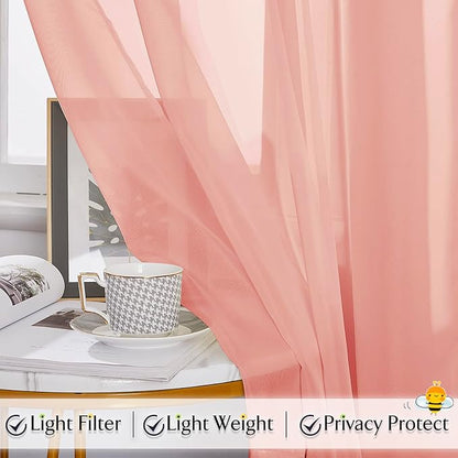 RYB HOME Long Sheer Curtains Scarf for Wedding Canopy Bed Kids Room Birthday Party Backdrop Outdoor Indoor Decor Long Scarf Windows Valance, 60 x 216 in per Panel, 1 Pair, Peach