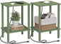 TUTOTAK End Table with Charging Station, Set of 2, Small Side Table with Outlets, Nightstand Bedside Table, 2-Tier Storage Shelf for Small Space, Living Room, Bedroom Olive Green TB01BOG041