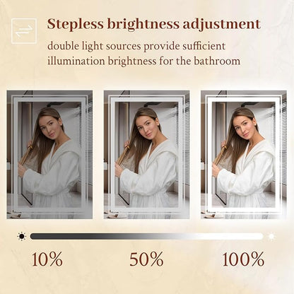 40x30 LED Mirror for Bathroom with Front and Backlit Light Up Digital Mirrors for Wall,Anti Fog,Stepless Dimmable,Tempered Silver Glass Smart Vanity Mirror for Bathroom