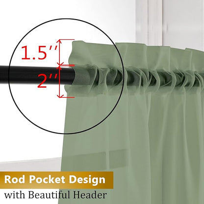 Aiyufneg Small Sheer Tier Curtains Half Kitchen Curtain Sheers Light Filtering Farmhouse Window Panels Rod Pocket Voile Short Curtain for Bathroom, 40W x 24L, Sage Green, Set of 2 Panels